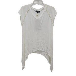 POL Asymmetrical Short Sleeve Flowy Boho Top Small New Stretch Lightweight